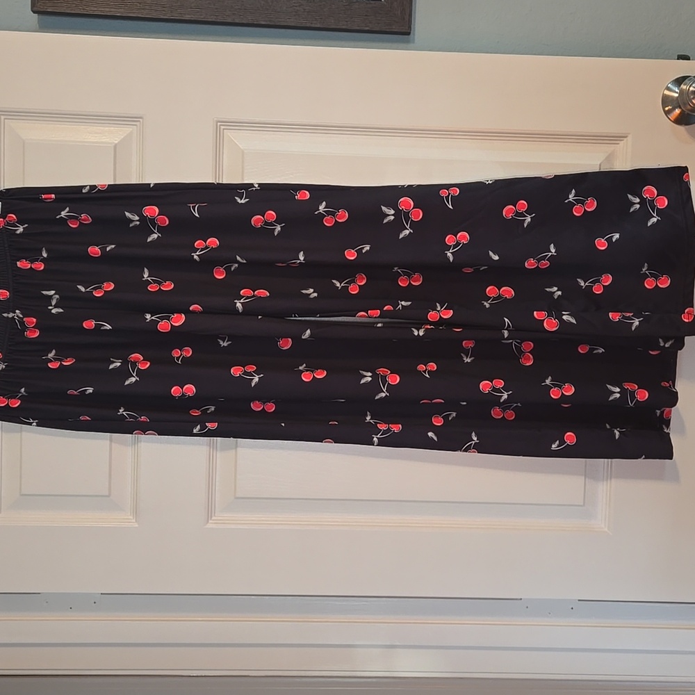 NWOT Shein Women's Size Medium Cherry Satin Wide Leg Pajama Pant